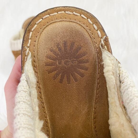Ugg Chestnut Brown Suede Wedge Heel Clogs Shearling Lining Women's Size 7 EUC - Picture 9 of 10
